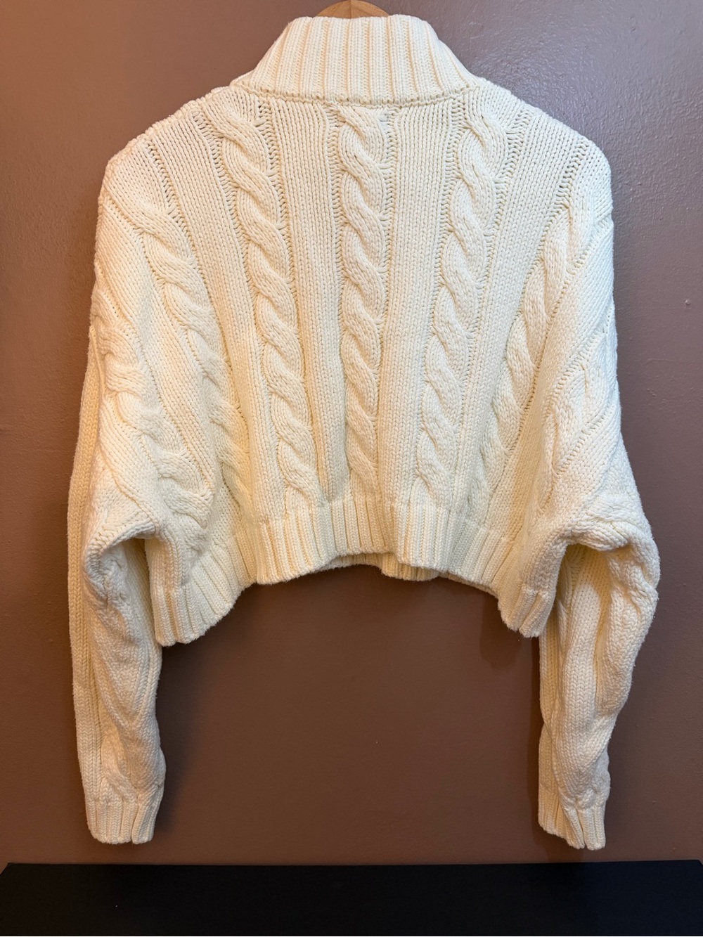 STAUD Women’s Ivory Cable-Knit 1/4 Zip Mock Neck Pullover Sweater M - Picture 8 of 11